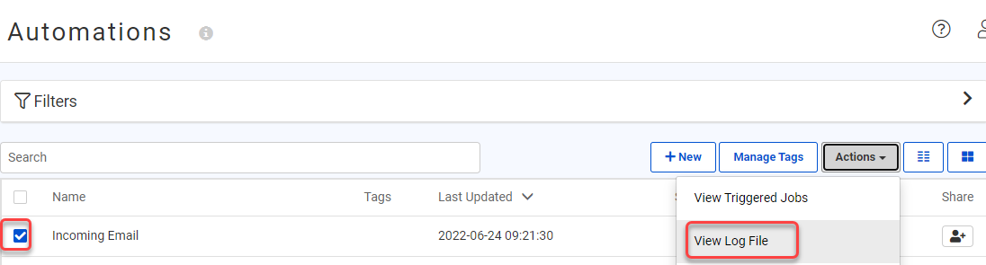 Viewing the Log File of an Automation